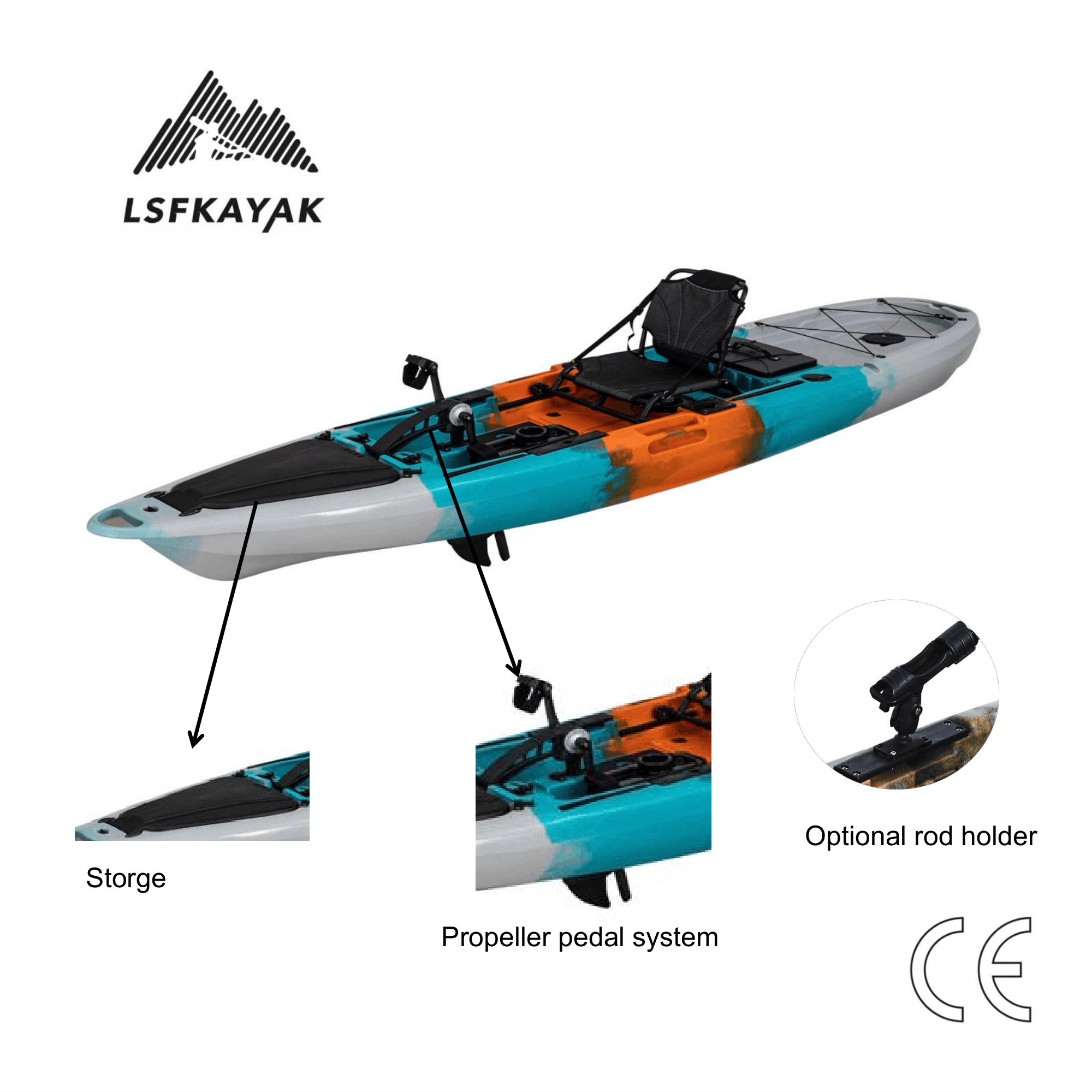 Fishing Kayak Pedal Drive - ミラージュプロペル 12フィート PRO ペダルドライブフィッシングカヤック、シングルシーフィッシング用プロペラドライブ付き、耐荷重160kg、HDPE素材
