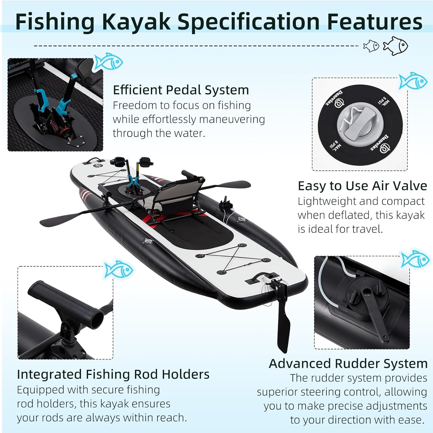 12フィート プレミアムPVCインフレータブルフィッシングカ - Fishing Kayak Pedal Drive のレビューと価格